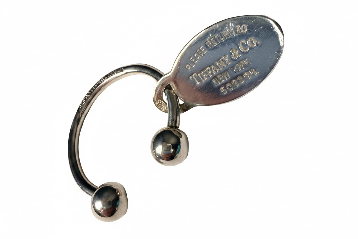 Tiffany & Co. Sterling Silver Oval Tag Key Ring Keychain | 925 Silver | 28.8g