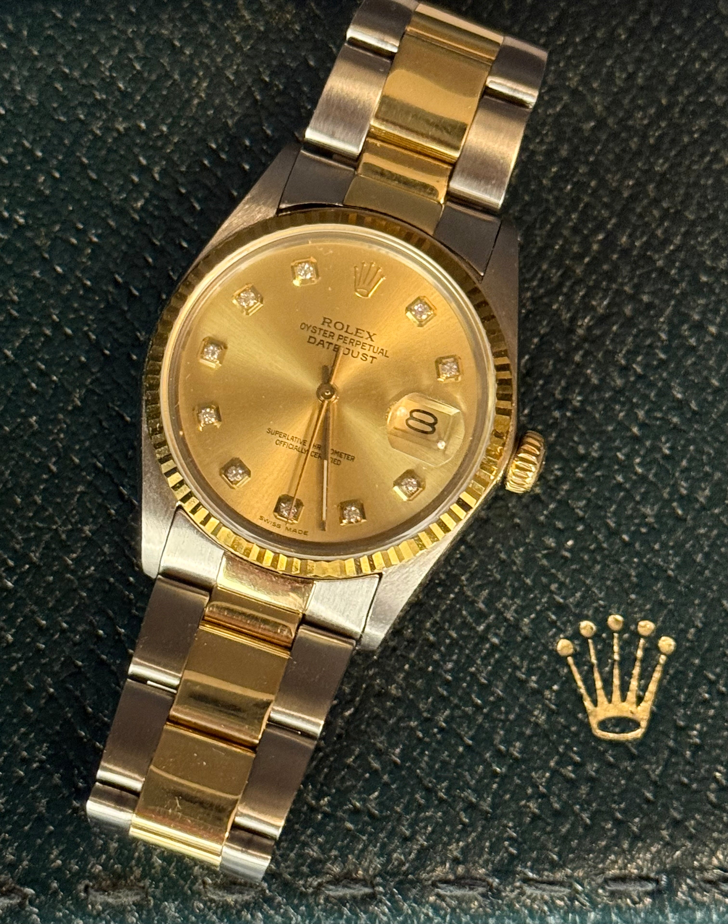 Rolex Datejust 16013 Champagne Diamond Dial Two-Tone Full Set