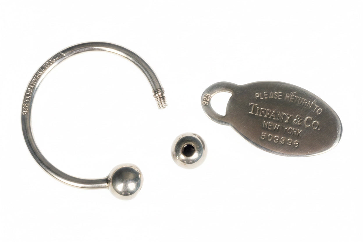 Tiffany & Co. Sterling Silver Oval Tag Key Ring Keychain | 925 Silver | 28.8g