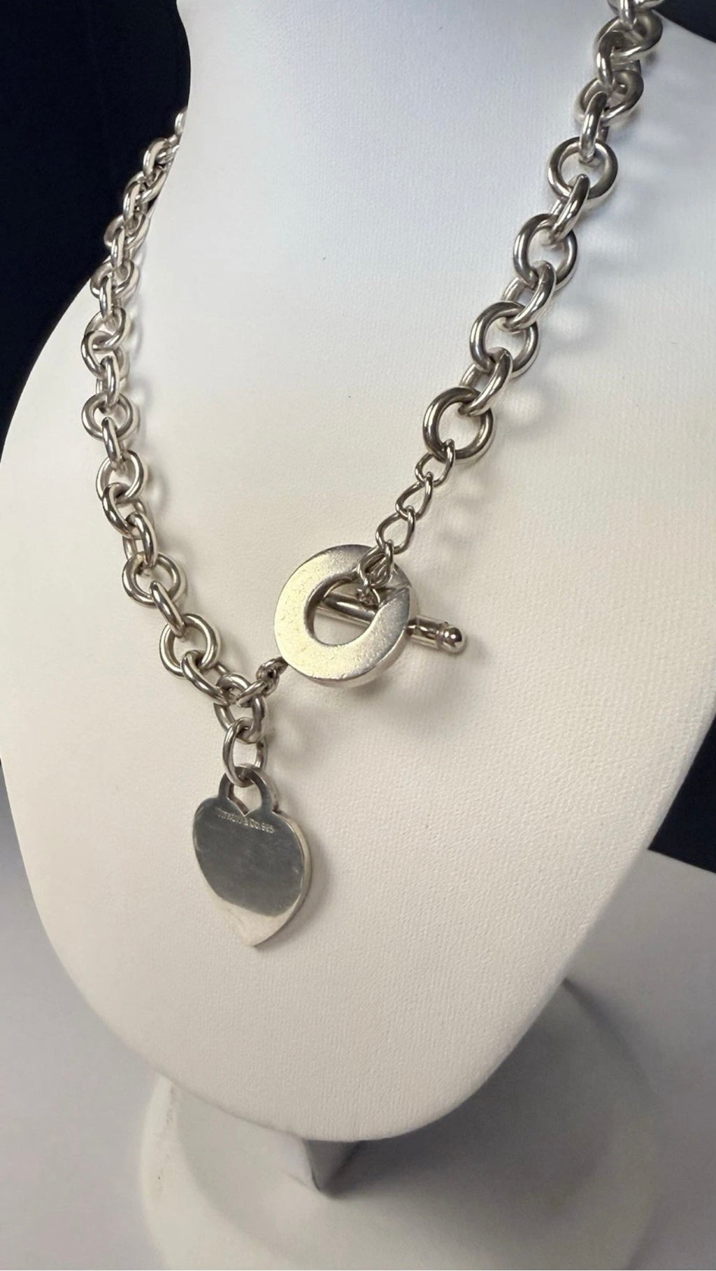 Tiffany & Co Sterling Silver Heart Tag Toggle Necklace 16in 74.1g w Pouch
