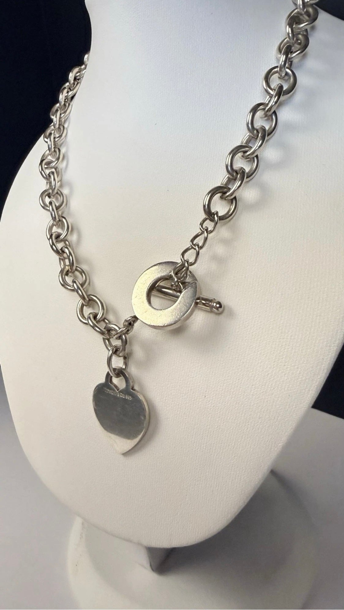 Tiffany & Co Sterling Silver Heart Tag Toggle Necklace 16in 74.1g w Pouch