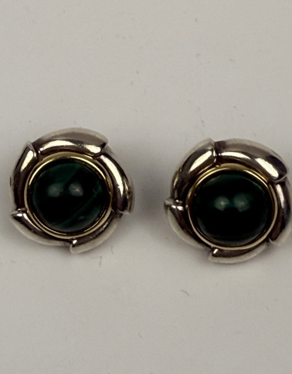 Tiffany & Co Malachite Earrings 925 Sterling Silver 750 Gold Omega Clip Signed