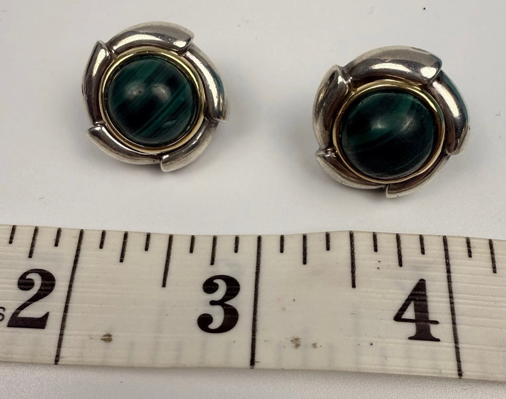 Tiffany & Co Malachite Earrings 925 Sterling Silver 750 Gold Omega Clip Signed