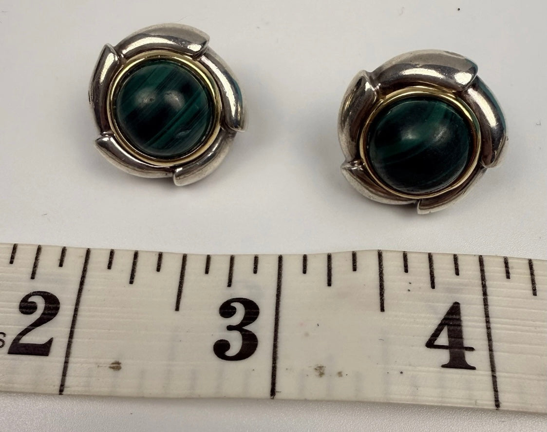 Tiffany & Co Malachite Earrings 925 Sterling Silver 750 Gold Omega Clip Signed