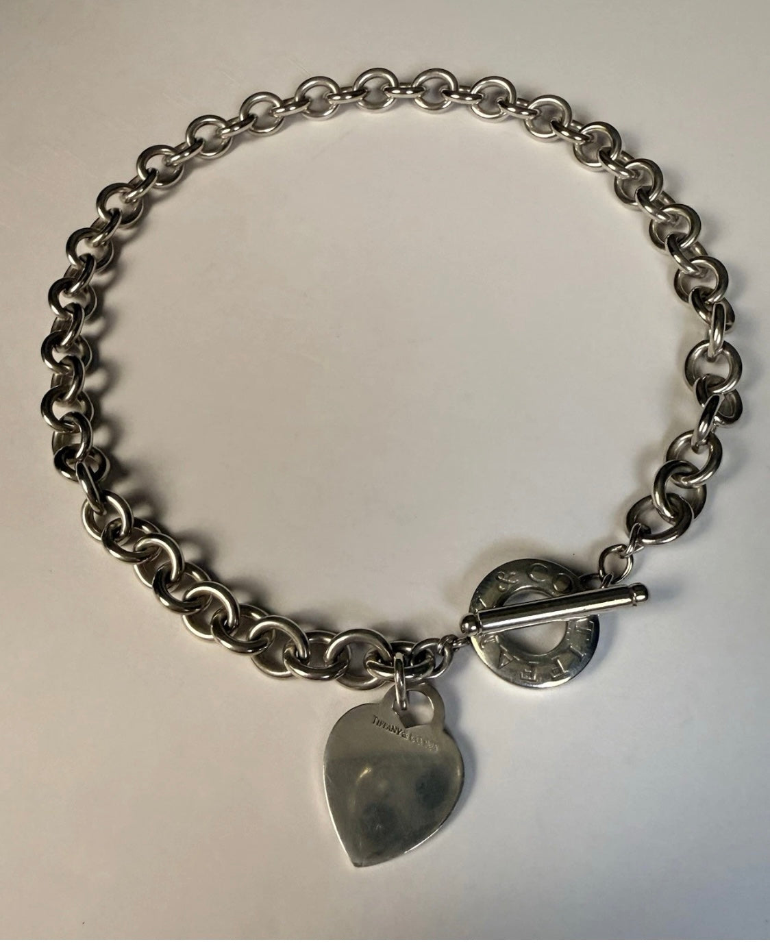 Tiffany & Co Sterling Silver Heart Tag Toggle Necklace 16in 74.1g w Pouch
