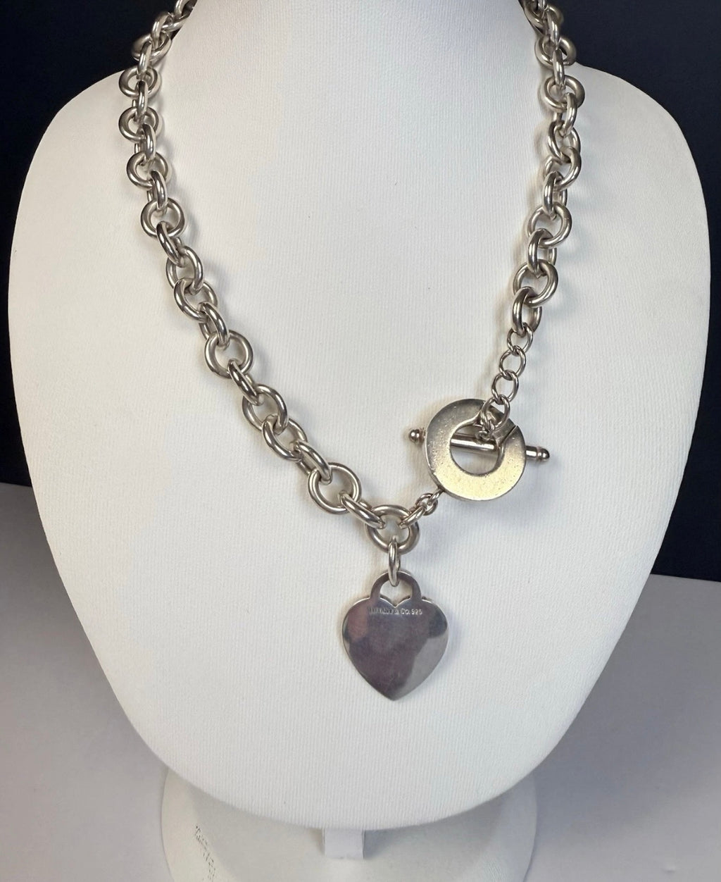 Tiffany & Co Sterling Silver Heart Tag Toggle Necklace 16in 74.1g w Pouch