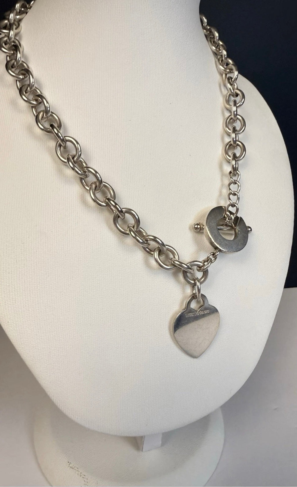 Tiffany & Co Sterling Silver Heart Tag Toggle Necklace 16in 74.1g w Pouch