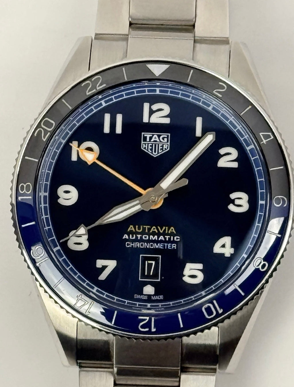 TAG Heuer Autavia GMT 60th Anniversary Blue Dial Batman Bezel Calibre 7 42mm Full Set