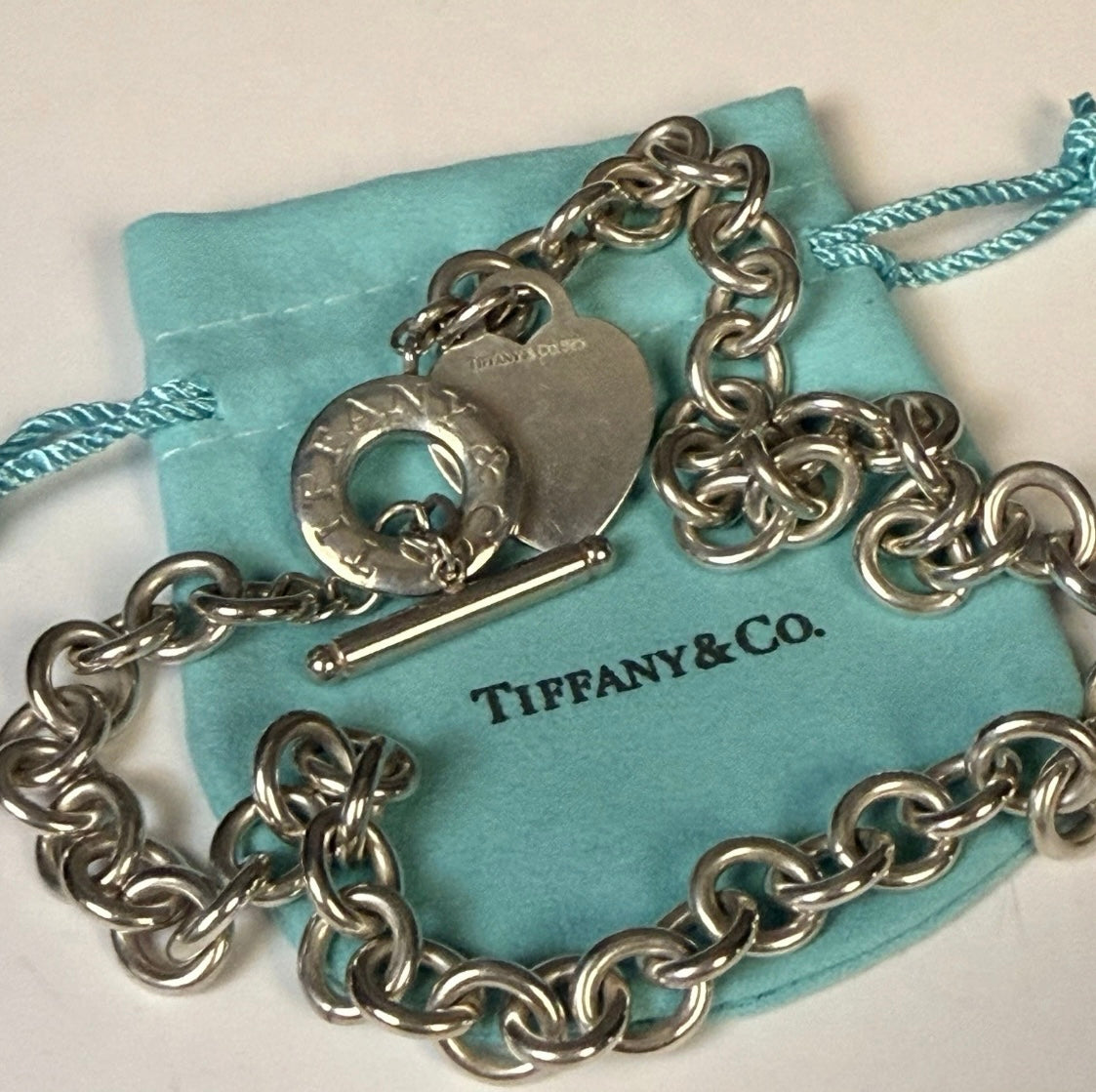 Tiffany & Co Sterling Silver Heart Tag Toggle Necklace 16in 74.1g w Pouch