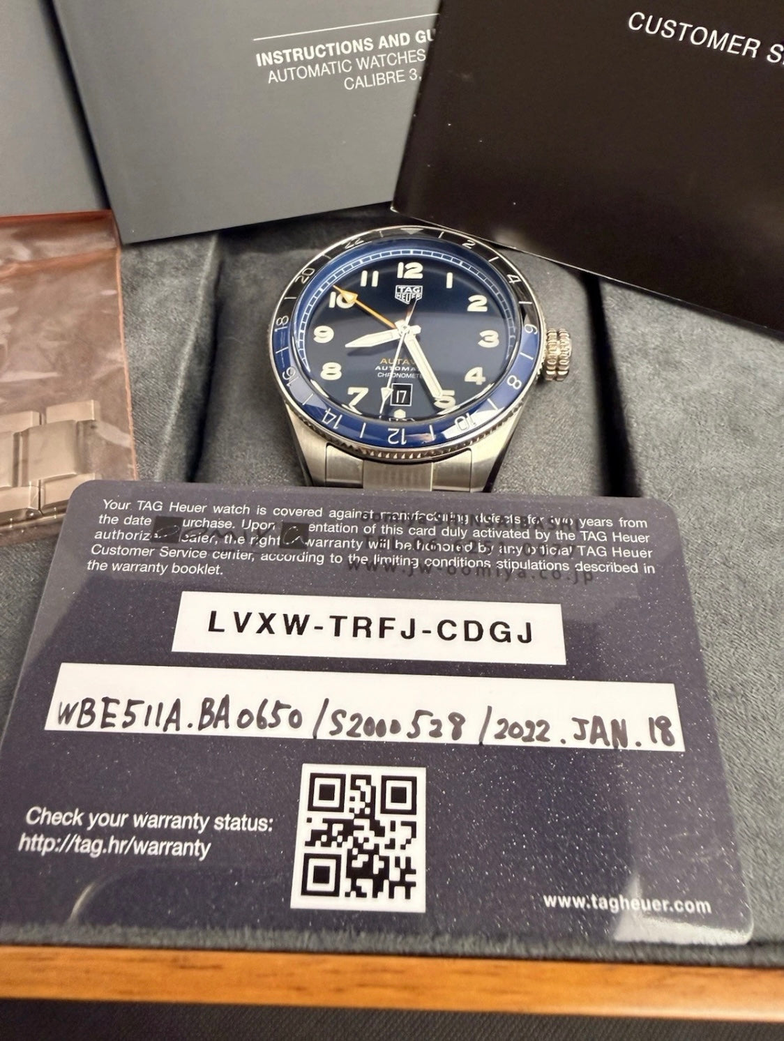 TAG Heuer Autavia GMT 60th Anniversary Blue Dial Batman Bezel Calibre 7 42mm Full Set