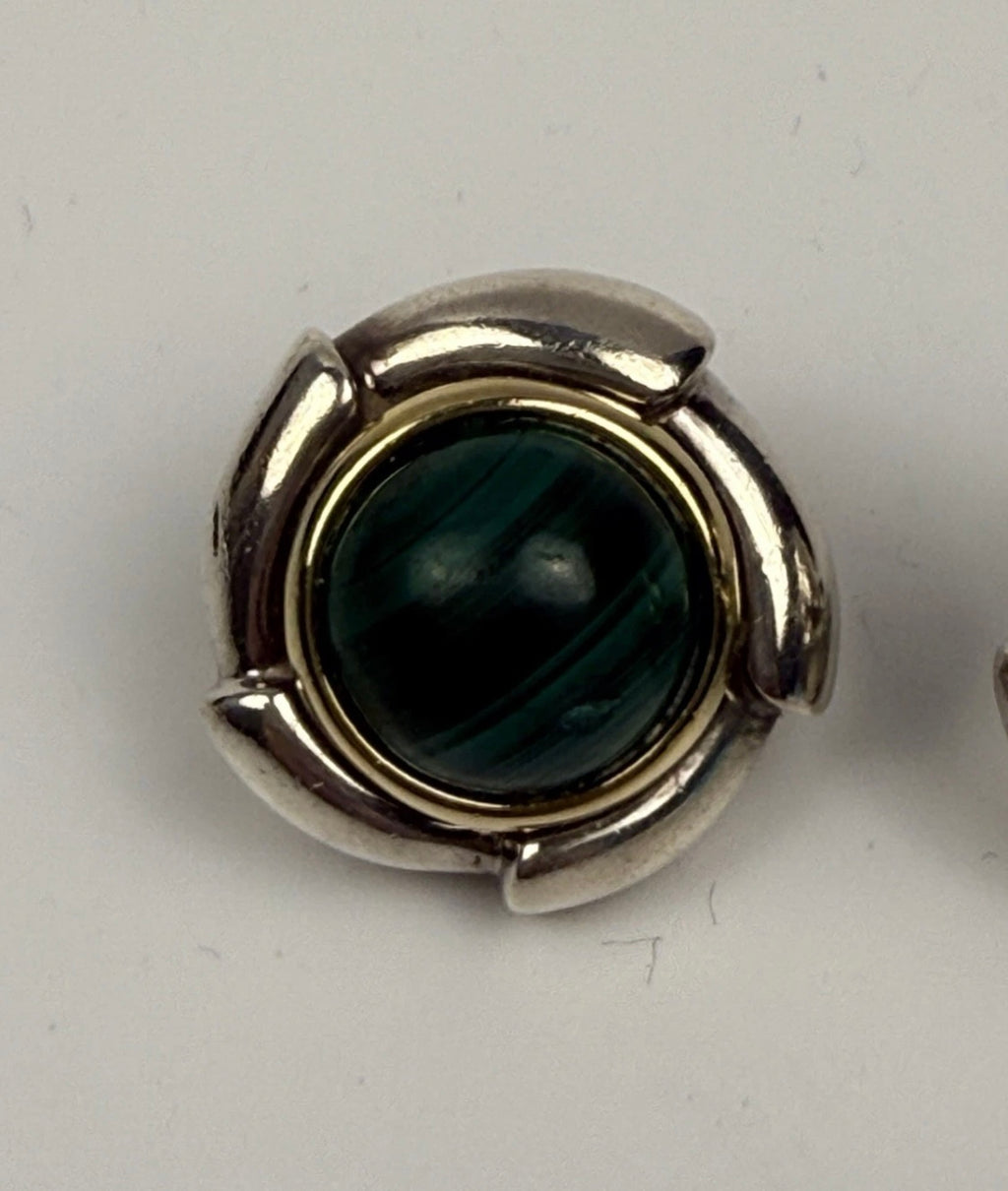 Tiffany & Co Malachite Earrings 925 Sterling Silver 750 Gold Omega Clip Signed