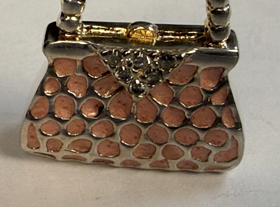 Vintage Tiffany & Co. Elsa Peretti Purse Handbag Pendant Pink Enamel Sterling Silver 8.4g