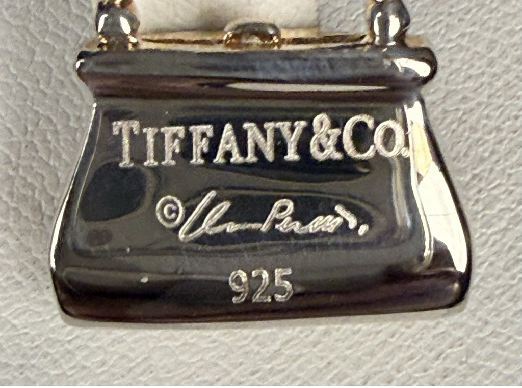 Vintage Tiffany & Co. Elsa Peretti Purse Handbag Pendant Pink Enamel Sterling Silver 8.4g
