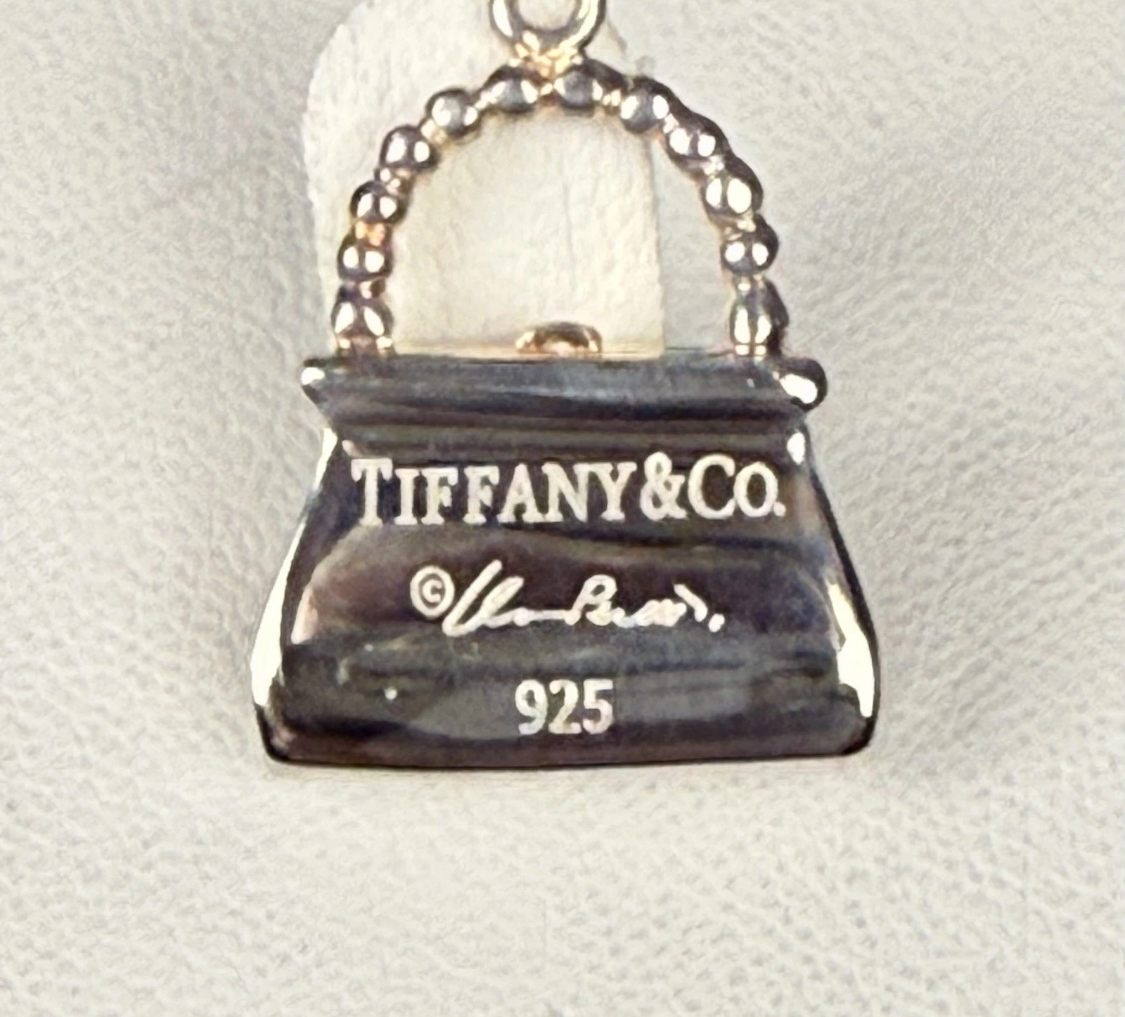Vintage Tiffany & Co. Elsa Peretti Purse Handbag Pendant Pink Enamel Sterling Silver 8.4g