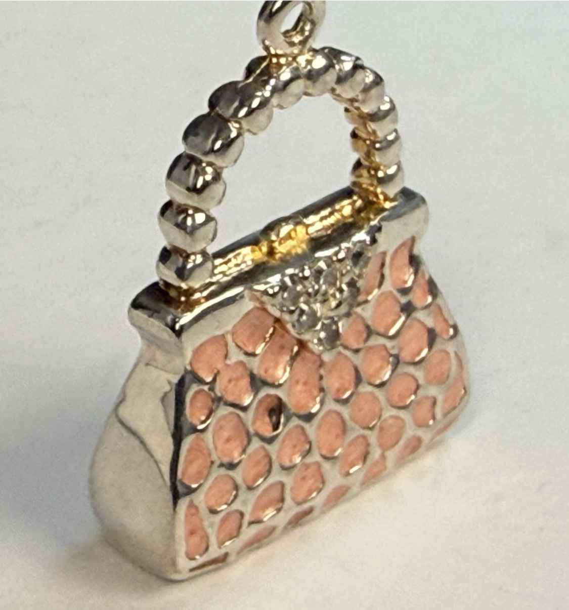 Vintage Tiffany & Co. Elsa Peretti Purse Handbag Pendant Pink Enamel Sterling Silver 8.4g