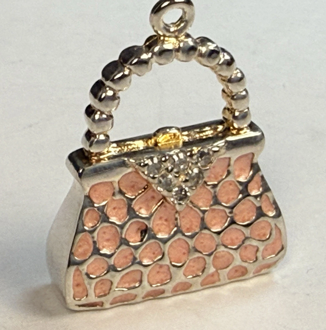 Vintage Tiffany & Co. Elsa Peretti Purse Handbag Pendant Pink Enamel Sterling Silver 8.4g