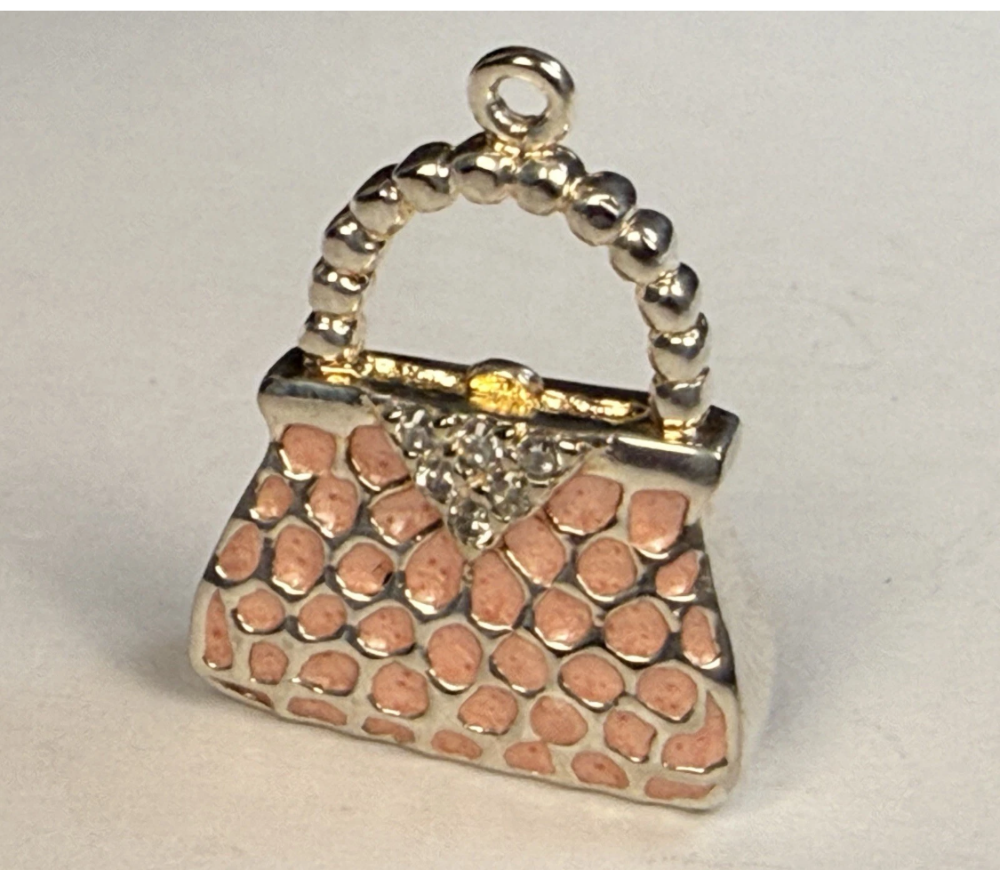 Vintage Tiffany & Co. Elsa Peretti Purse Handbag Pendant Pink Enamel Sterling Silver 8.4g