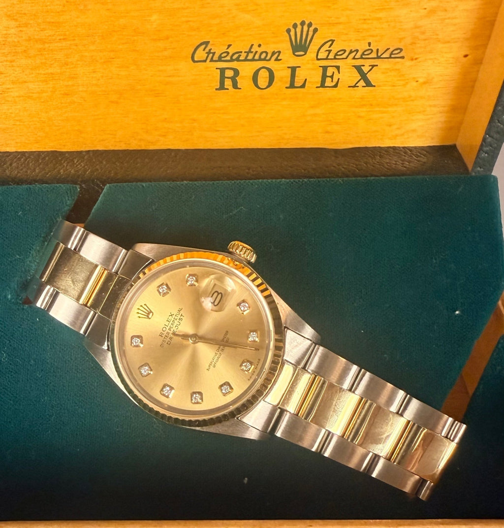 Rolex Datejust 16013 Champagne Diamond Dial Two-Tone Full Set - Coyle Fine Jewelry & Timepieces
