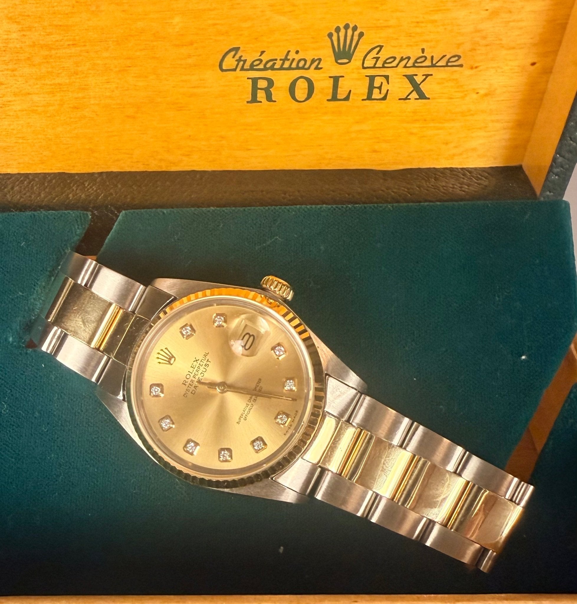 Rolex Datejust 16013 Champagne Diamond Dial Two-Tone Full Set - Coyle Fine Jewelry & Timepieces