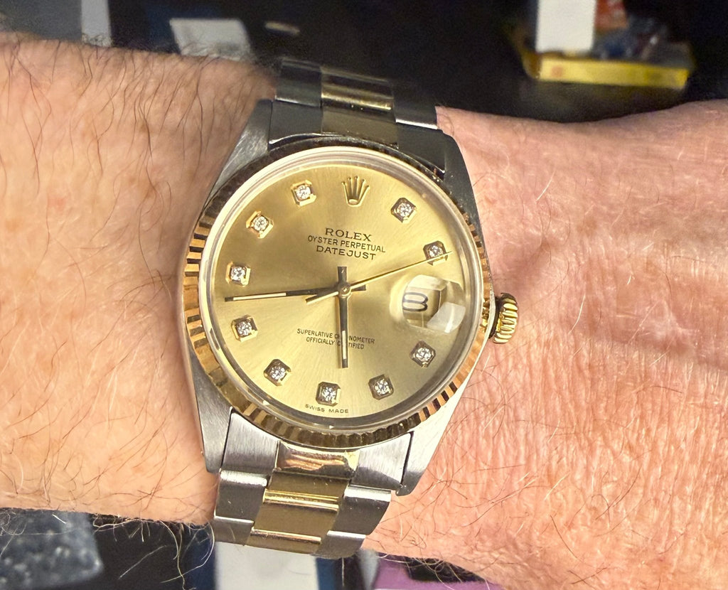 Rolex Datejust 16013 Champagne Diamond Dial Two-Tone Full Set - Coyle Fine Jewelry & Timepieces