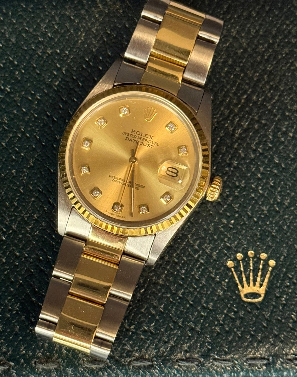 Rolex Datejust 16013 Champagne Diamond Dial Two-Tone Full Set - Coyle Fine Jewelry & Timepieces