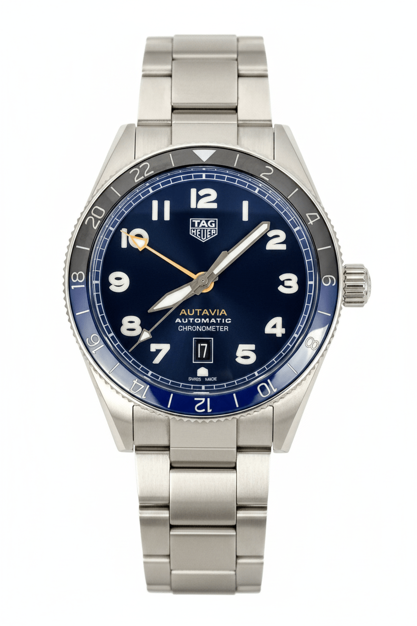 TAG Heuer Autavia GMT 60th Anniversary WBE511A 42mm Blue Dial Automatic Batman Bezel Full Set - Coyle Fine Jewelry & Timepieces