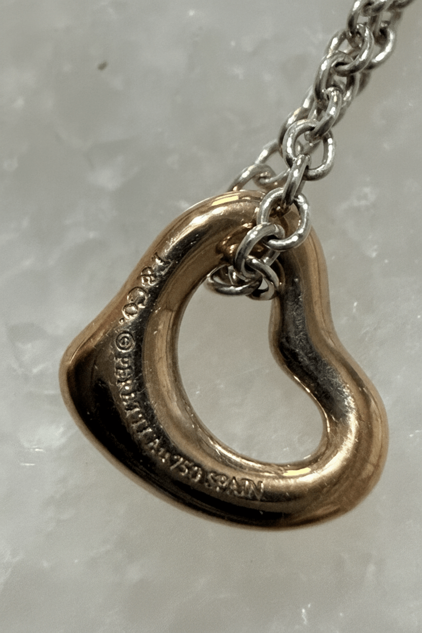 Tiffany & Co Elsa Peretti Open Heart Necklace Sterling Silver 18K Gold 26g - Coyle Fine Jewelry & Timepieces