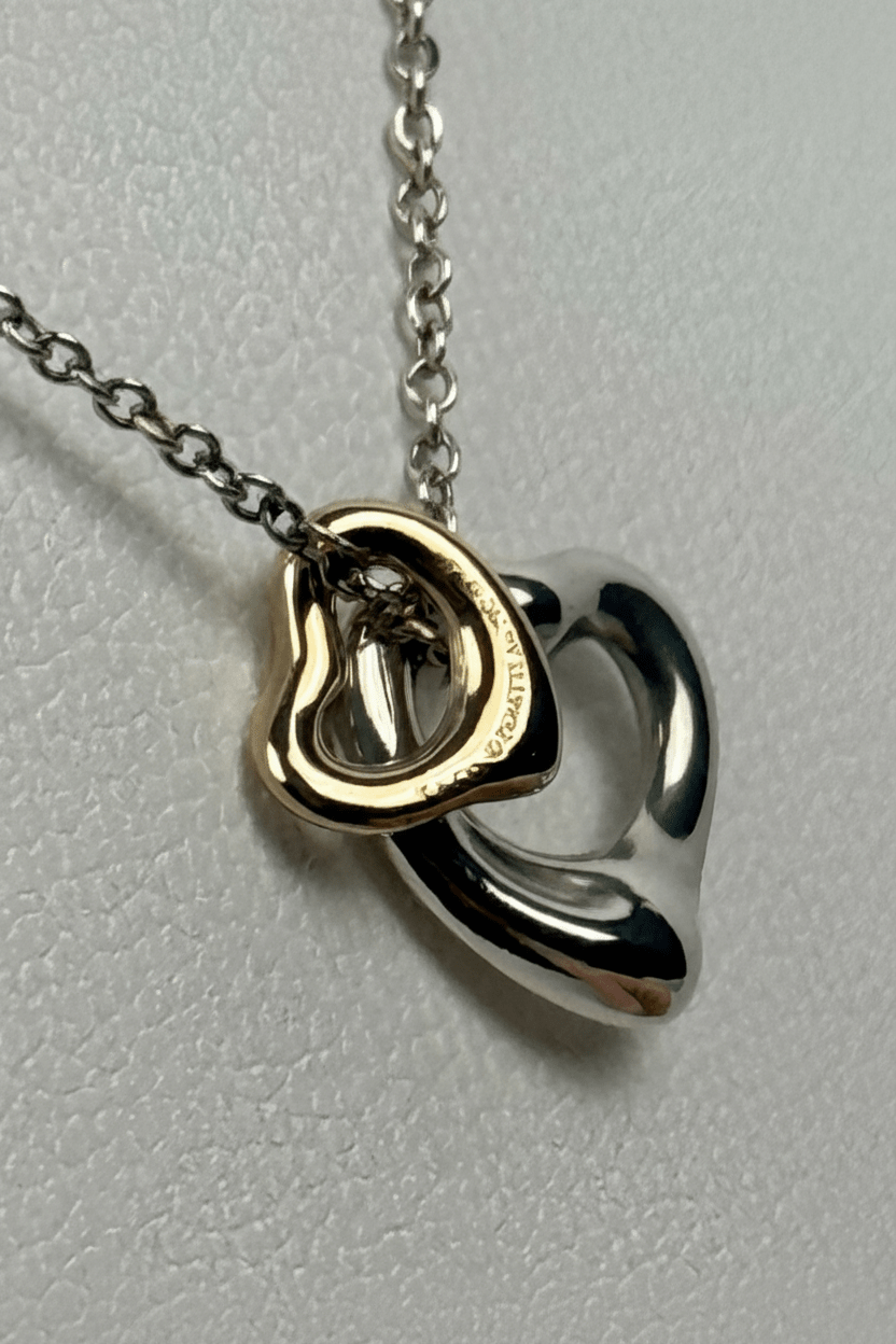 Tiffany & Co Elsa Peretti Open Heart Necklace Sterling Silver 18K Gold 26g - Coyle Fine Jewelry & Timepieces