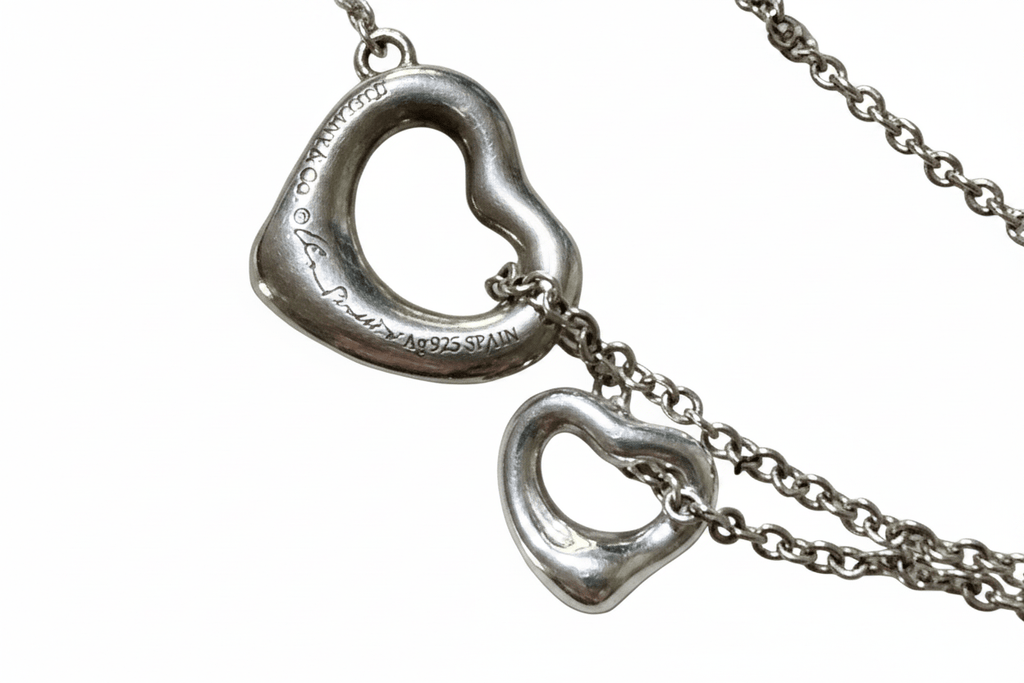 Tiffany & Co Elsa Peretti Open Heart Necklace Sterling Silver 18K Gold 26g - Coyle Fine Jewelry & Timepieces