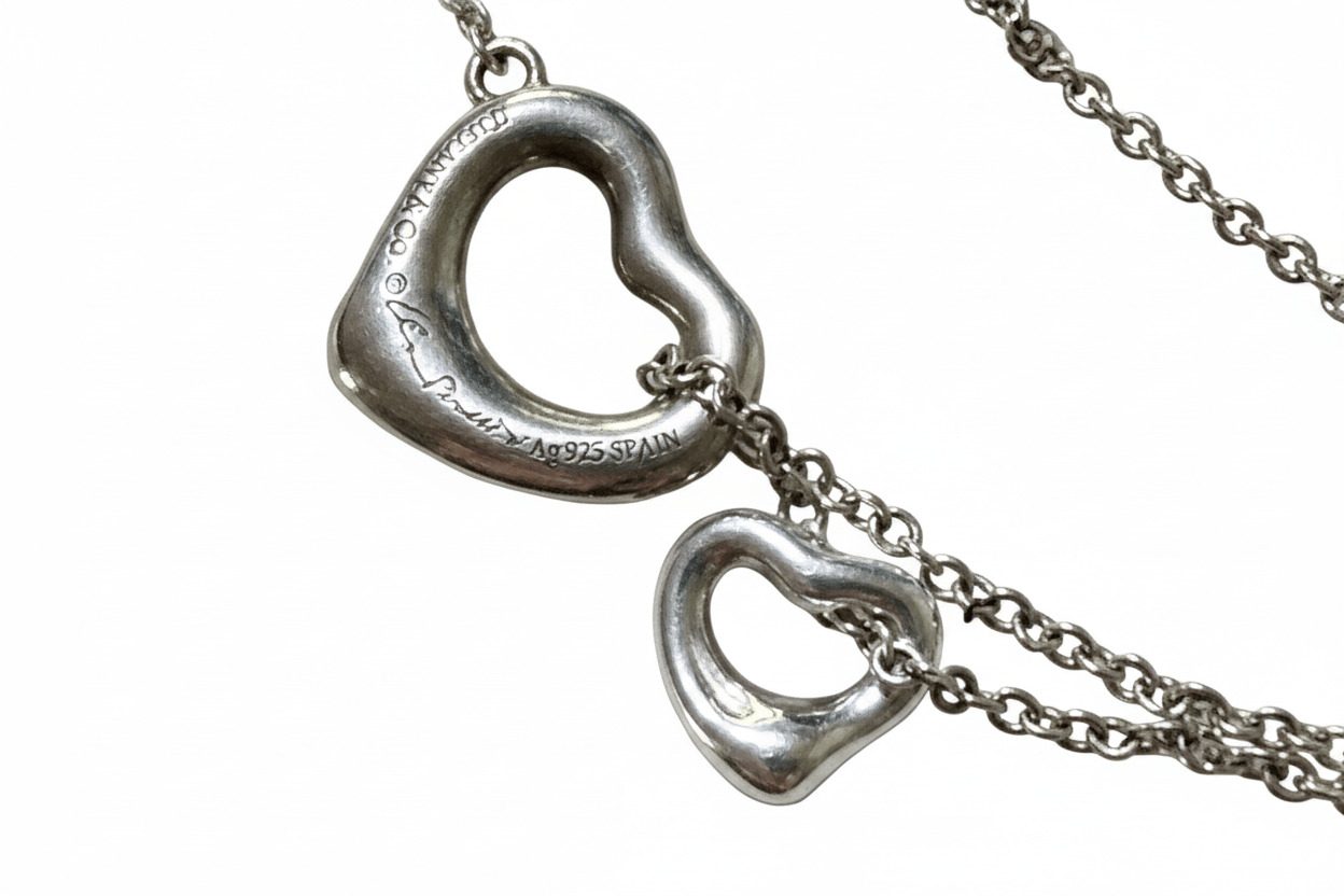 Tiffany & Co Elsa Peretti Open Heart Necklace Sterling Silver 18K Gold 26g - Coyle Fine Jewelry & Timepieces